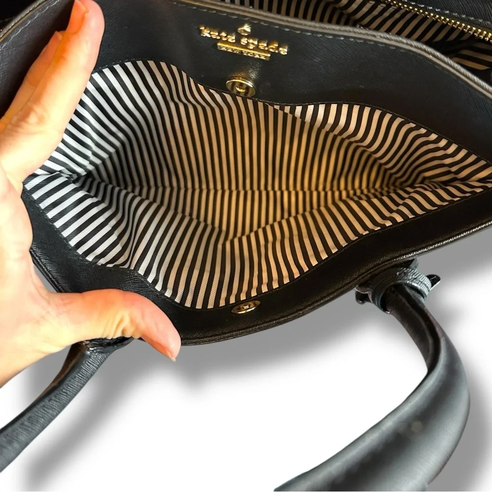 Kate Spade Black Cameron Street Candace handbag with striped strap & tassel - Picture 9 of 15